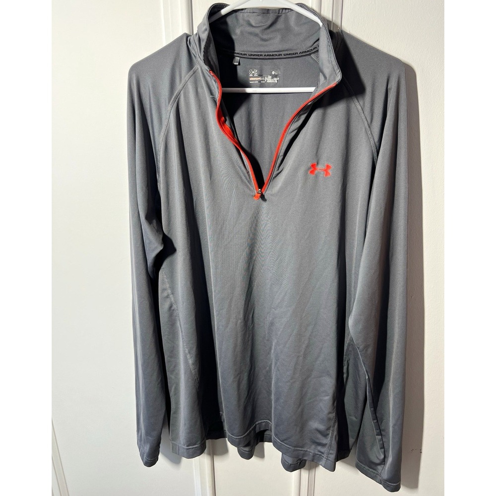 Under Armour 1239088 Mens Gray Orange 1/4 Zip Pullover XL HeatGear 2013
